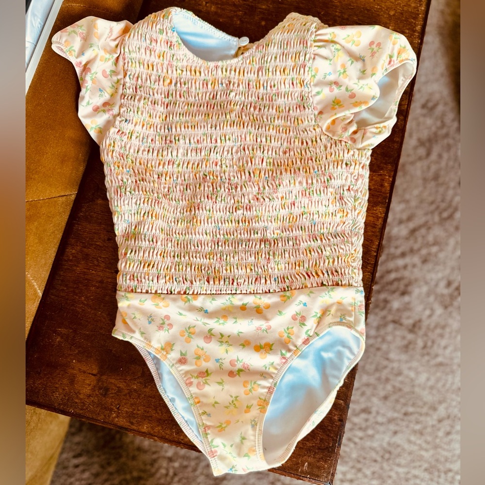 Minnow Girls Citrus Grove Smocked Puff Sleeve Swimsuit 9-10